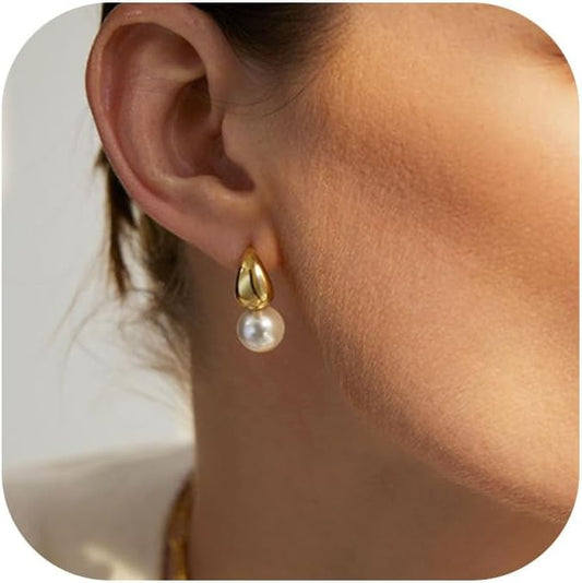 CHESKY Pearl Earrings for Women, Dainty 14K Gold Plated/Silver Plated Drop Quality Handpicked AAA+ Freshwater Cultured Round Pearls Dangle Earrings Wedding Jewelry for Women Gifts