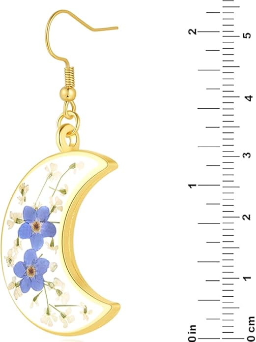 Forget-Me-Not and Queen Anne's Lace Pressed Wildflower Earrings | Pressed Flower Earrings | Handmade Drop and Dangle Earrings | Gift for Woman