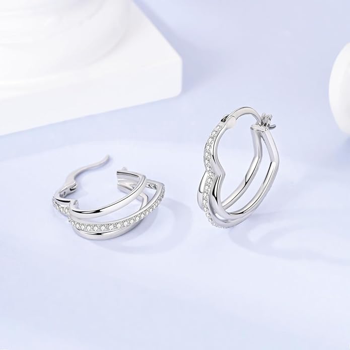 NARMO 925 Sterling Silver Hoop Earrings for Women Hypoallergenic Lightweight Simple Huggie Hoop Earrings Twisted Hoop Earrings Colorful Cubic Zirconia Hoop Earrings Rainbow Hoop Earrings