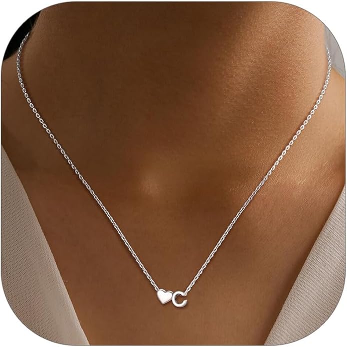 PROSILVER Initial Heart Necklace for Women, 925 Sterling Silver Tiny Heart Letter Necklace Siver, Gold Necklace, Come with Box