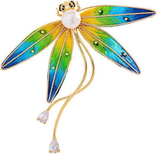 14K Gold Dynamic Dragonfly Brooch with Moissanite Wing Design, A Day-to-Night Transition Accessory, Suitable for Office and Dinner Parties