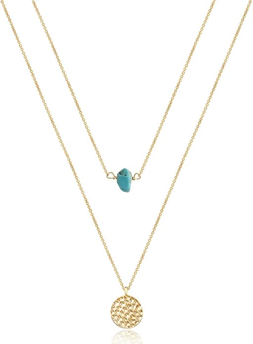 Turandoss Dainty Layered Choker Necklace, Handmade Y Pendant Necklace Multilayer Bar Disc Necklace Adjustable Layering Choker Necklaces for Women