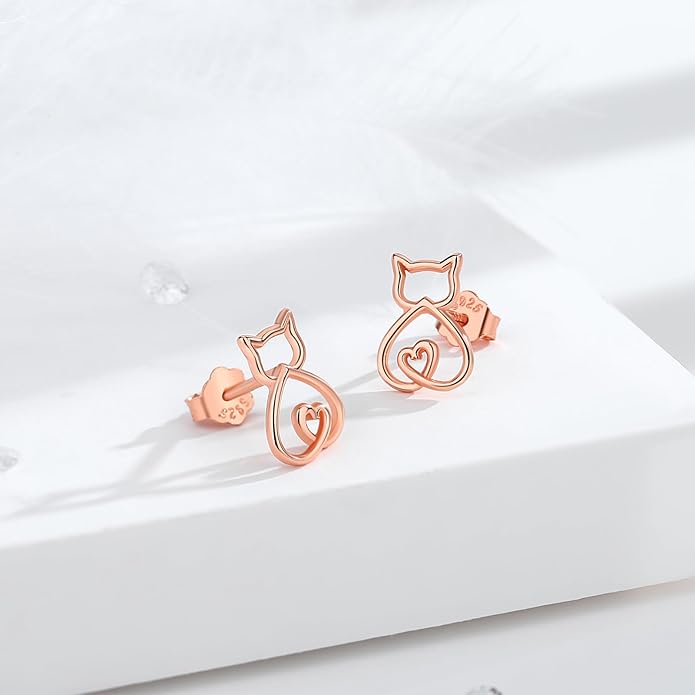 INFUSEU Sterling Silver Cute Stud Earrings Cat Frog Mushroom Bunny, Small Gifts for Women Teen Girls Animal Lovers