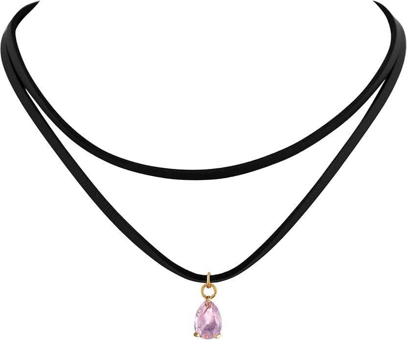 Sacina Layered Black Choker Necklace, Glass Teardrop Chocker, Black Necklace, Gothic Goth Boho Choker, Christmas Jewelry Gift For Women