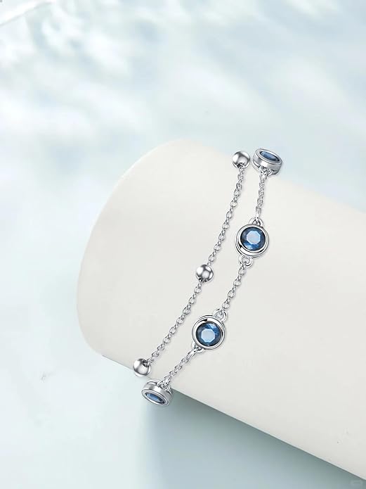 Dorunmo 925 Sterling Silver Birthstone Anklet Bracelets for Women Birthday Mother's Day Jewelry Gifts for Wife Girlfriend Mother Her