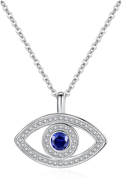 Solid 14K Gold Over 925 Silver Evil Eye Pendant Necklace,Dainty Moissanite and Sapphire Devil's Eye Protection Necklace,Lucky Jewelry Gift for Women