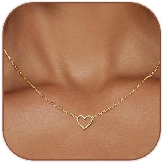 Cute Heart Necklace Dainty 18k Gold Plated Tiny Heart Pendant Choker Necklaces Small Gold Love Open Heart Chain Necklace for Women Simple Gold Necklace for Women Trendy Jewelry