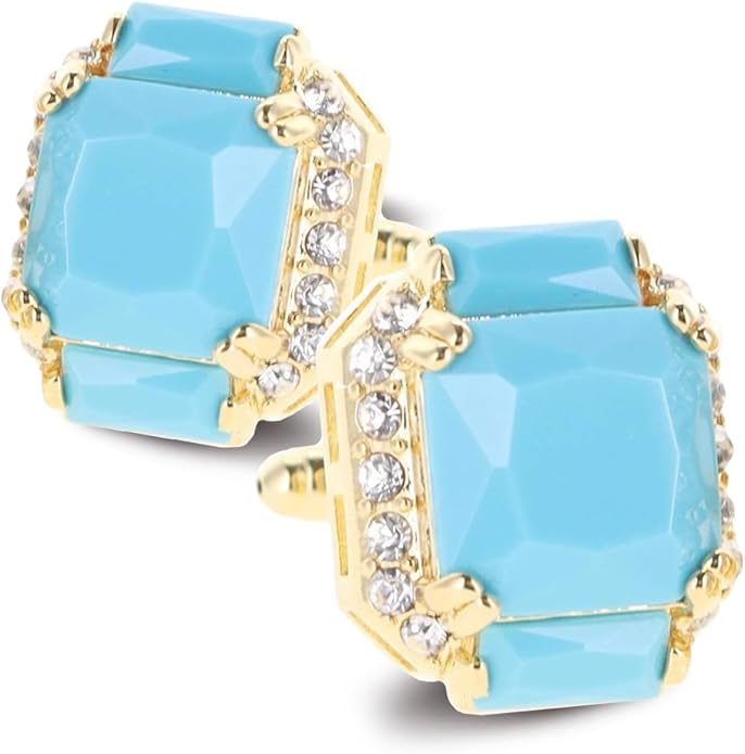 Rectangular Colored Diamond-Flanked Crystal Cuff Links – Tuxedo Suit Accessories, Cufflinks for Men
