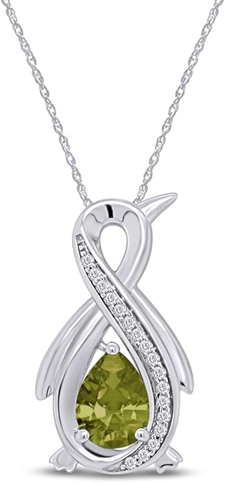 Infinity Penguin Pendant Necklace for Women, 14K Gold Over Sterling Silver with Pear & Round Cut Simulated Birthstone & White Diamond Accents, Dainty Animal Jewelry Gift with 18" Chain
