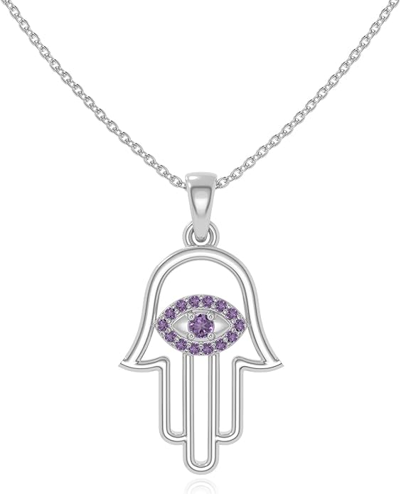 Natural Gemstone Evil Eye-Hamsa Hand Pendant Necklaces for Women in Silver/18K Yellow/Rose Gold Vermeil,Birthstone Jewelry Gifts for Her Birthday,Anniversary,Christmas,Graduation