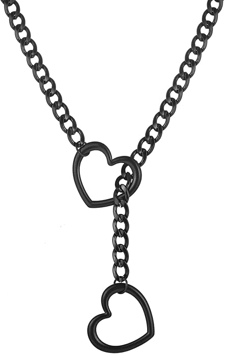 Heart Slip Chain Necklaces for Women,Stainless Steel O-Ring Adjustable Lariat Y-Necklace,Punk Gothic Cuban Collar Choker Necklace for women