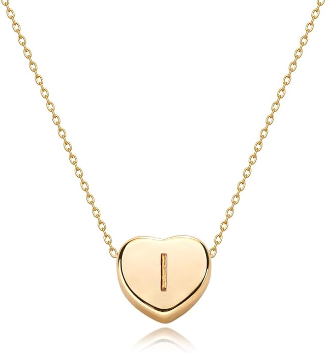 Tiny Gold Initial Heart Necklace-14K Gold Plated Handmade Dainty Letter Heart Necklace for Women Necklace Jewelry