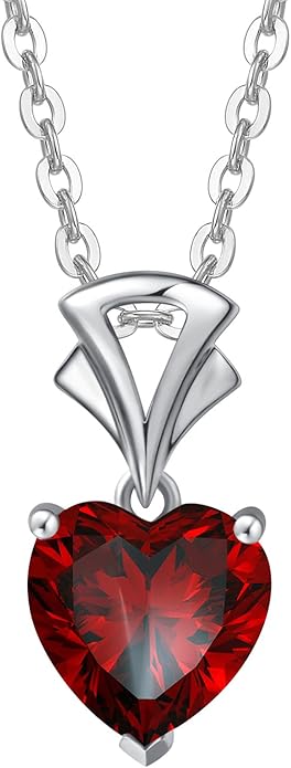 AGVANA Christmas Gifts 14K White Gold Gemstone Pendant with Sterling Silver Chain 8mm Heart Birthstone Necklace for Women Fine Jewelry Anniversary Birthday Gifts for Women Mom Wife Girlfriend Her