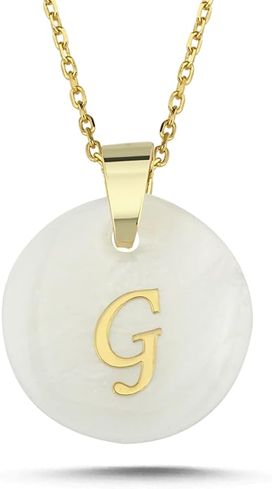 Initial Necklace for Women - Gifts for Women 18ct Gold Vermeil Letter Necklace Genuine Mother of Pearl 925K Sterling Silver Dainty Letter A-Z Necklace
