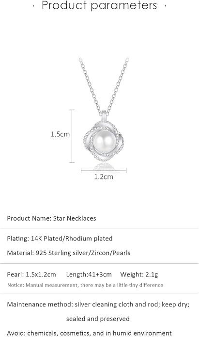 spkoueh women's pearl necklace, Womens Pendant Necklaces，925 sterling silver pendant necklace, freshwater cultured pearl, suitable for daily wear and as a gift for family and friends