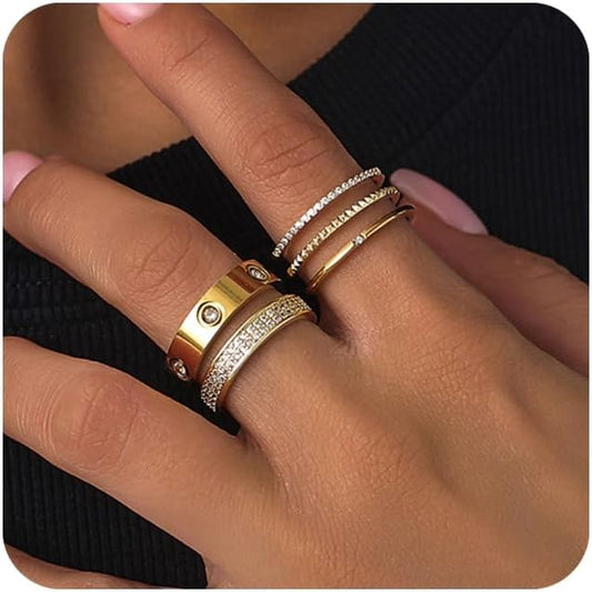 PDWZNBA Gold Rings for Women Non Tarnish Stackable Rings Trendy Dainty 18K Gold Plated Stacking Rings Set Love Friendship Rings Band Rings Promise Wedding Engagement Rings Size 5-11