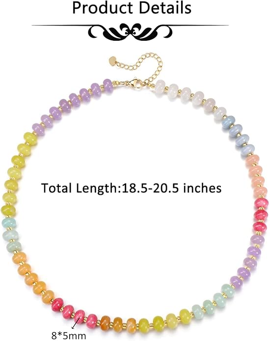 CrystalTears Beaded Gemstone Necklace for Women, Womens Colorful Boho Stone Bead Choker Necklace, Handmade Natural Crystal Stone Summer Beach Jewellery Gifts for Women Mom Christmas