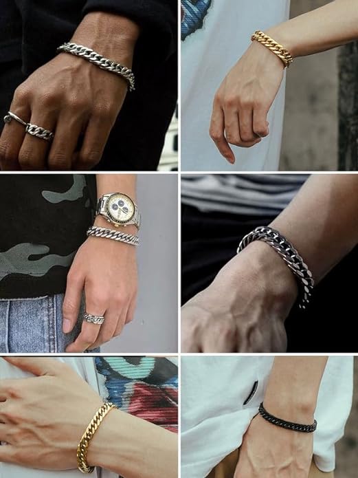 ChainsHouse Stainless Steel Cuban Link Bracelet, 8mm/12mm/17mm Width, 7.5"/8.3"/9", 18K Gold Plated Chain Wrist Bracelets for Men Women, Send Gift Box
