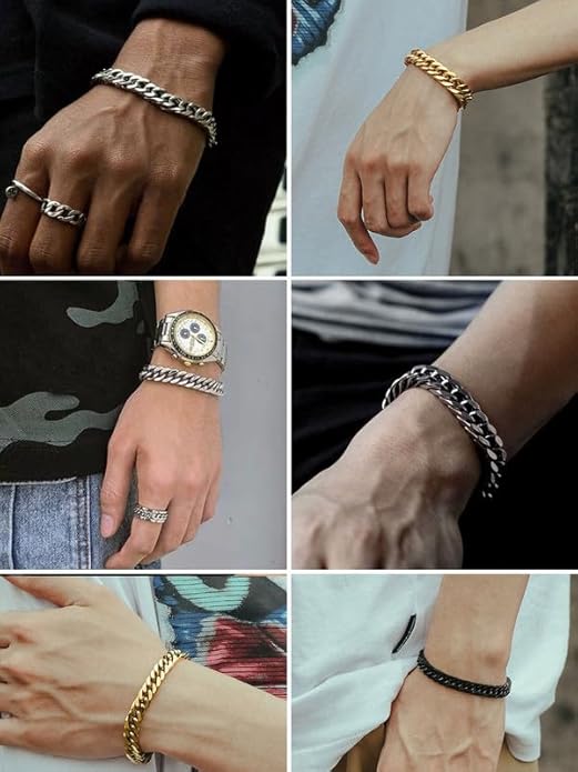 ChainsHouse Stainless Steel Cuban Link Bracelet, 8mm/12mm/17mm Width, 7.5"/8.3"/9", 18K Gold Plated Chain Wrist Bracelets for Men Women, Send Gift Box