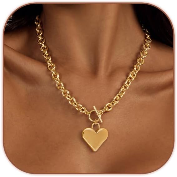 Cute Heart Necklace Dainty 18k Gold Plated Tiny Heart Pendant Choker Necklaces Small Gold Love Open Heart Chain Necklace for Women Simple Gold Necklace for Women Trendy Jewelry