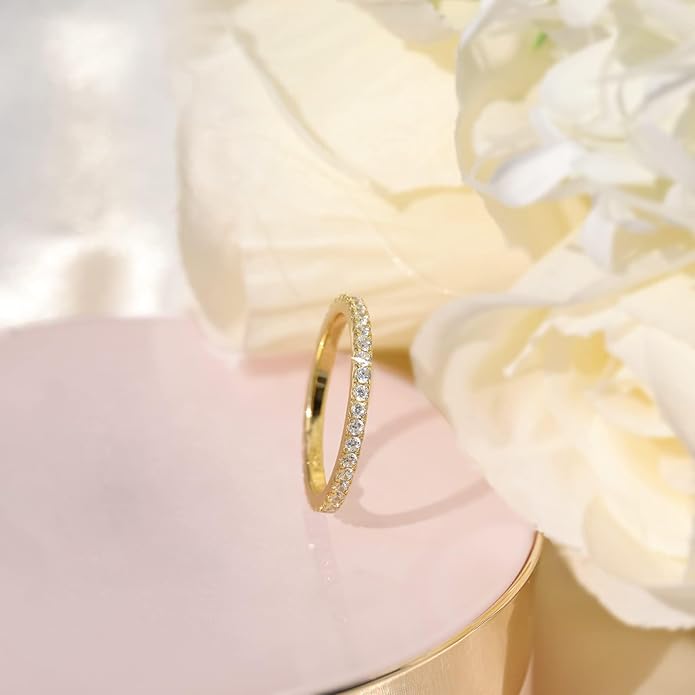 EAMTI 2mm 925 Sterling Silver Wedding Band Cubic Zirconia Full Eternity Stackable Engagement Ring Size 3-13