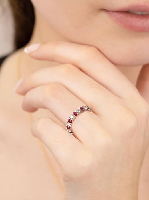 D Color VVS1 Clarity Moissanite and Sapphire/Ruby/Emerald Rings for Women, Solid 925 Sterling Silver, Anniversary Birthday Mothers Day Jewelry Gift, Stackable Wedding Ring, Size 4-11
