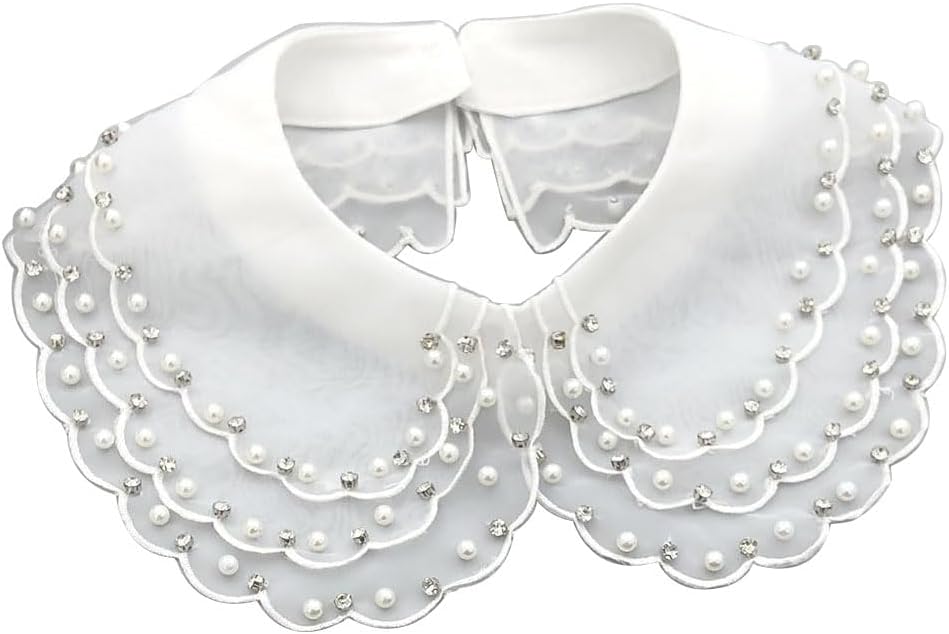 Statement Necklace for Women Girls Simulated Pearl Beaded Bib Detachable False Collar Choker Necklaces Clothing Accessory