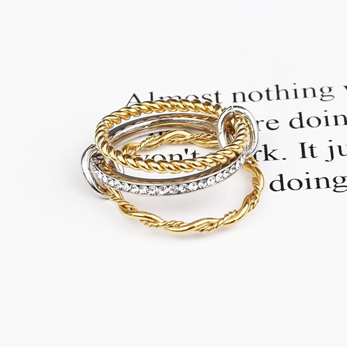 Dorriss Stackable Rings for Women Interlocking Ring Statement Rings Dainty Fashion Connected Band Thumb Ring Size 6-9 Jewelry Gift Stainless steel