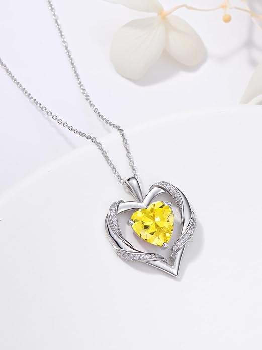 WINNICACA Birthday Gift for Mom Heart Necklace for Women 925 Sterling Silver Birthstone Necklace Jewelry Gift for Women Wife Her Girlfriend Sister