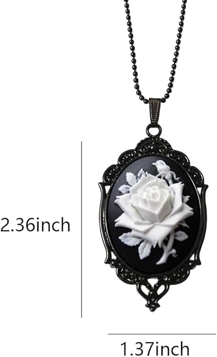 Gothic Red Rose Cameo Necklace for Women Victorian Vintage Rose Flower Thorn Pendant Necklace Satan Demon Necklace Halloween Jewelry for Women