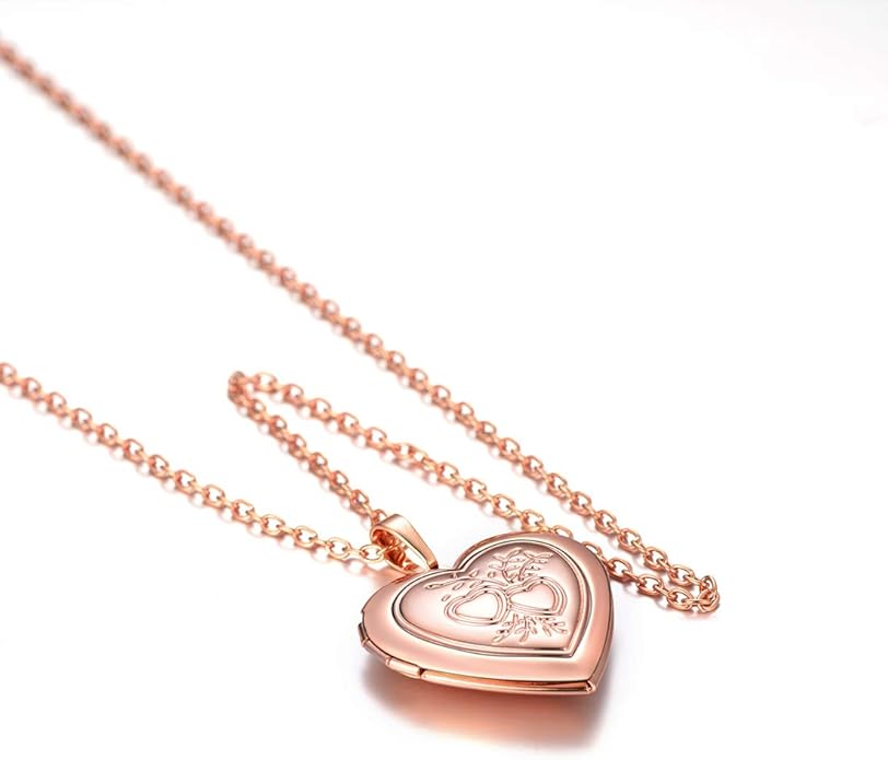 U7 Women Locket Necklace Platinum 14K Gold Photo Lockets that Hold Picture,Chain 20 Inch Personalized Gift Custom Love Heart Image Necklaces
