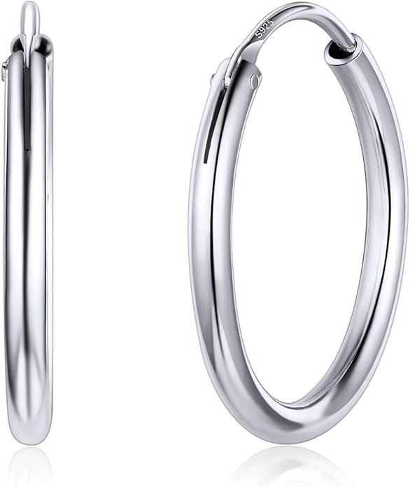 ChicSilver Hypoallergenic 925 Sterling Silver Hoop Earrings for Women, Lightweight Large Gold Plated Hoop Earrings, Endless Hoops Huggie Earrings 15/20/30/50/70MM