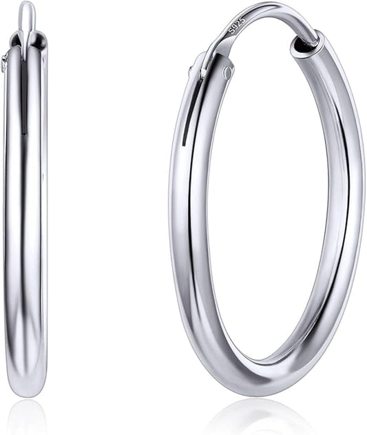 ChicSilver Hypoallergenic 925 Sterling Silver Hoop Earrings for Women, Lightweight Large Gold Plated Hoop Earrings, Endless Hoops Huggie Earrings 15/20/30/50/70MM