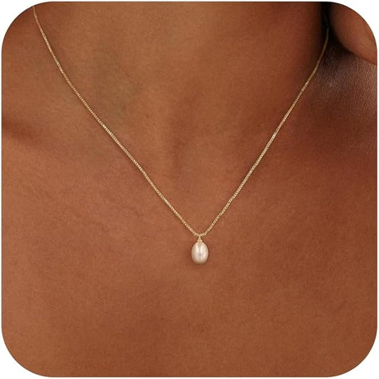 Pearl Necklaces for Women Trendy,14k Gold Plated Pearl Pendant Necklace Dainty Wedding Necklace Small Cute Gold Choker Necklace for Women Non Tarnish Gold Prom Jewelry Fashion Bridesmaids Gifts