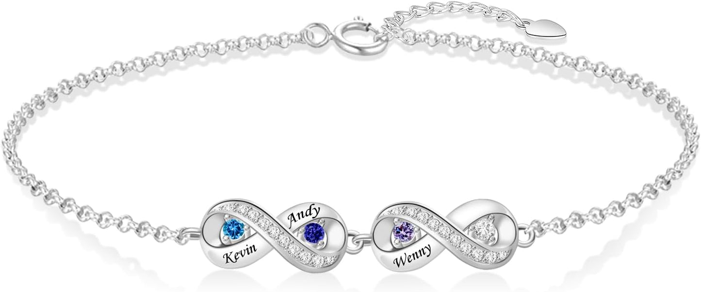 BABOOM Personalized Birthstone Bracelet for Mom Custom Infinity Name Bracelets with 1-8 Birthstones Jewelry Mothers Day Gifts for Women Mother Wife Grandma