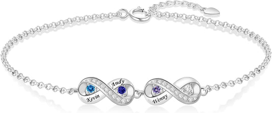 BABOOM Personalized Birthstone Bracelet for Mom Custom Infinity Name Bracelets with 1-8 Birthstones Jewelry Mothers Day Gifts for Women Mother Wife Grandma
