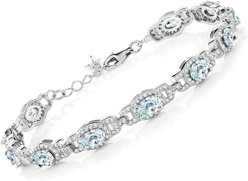 Gem Stone King 7-14 Cttw Oval Gemstone Birthstone Tennis Bracelet For Women | 925 Sterling Silver | Oval 6X4MM | 7 Inch With 1 Inch Extender | Fine Jewelry Gifts for Her Mom Women Wife