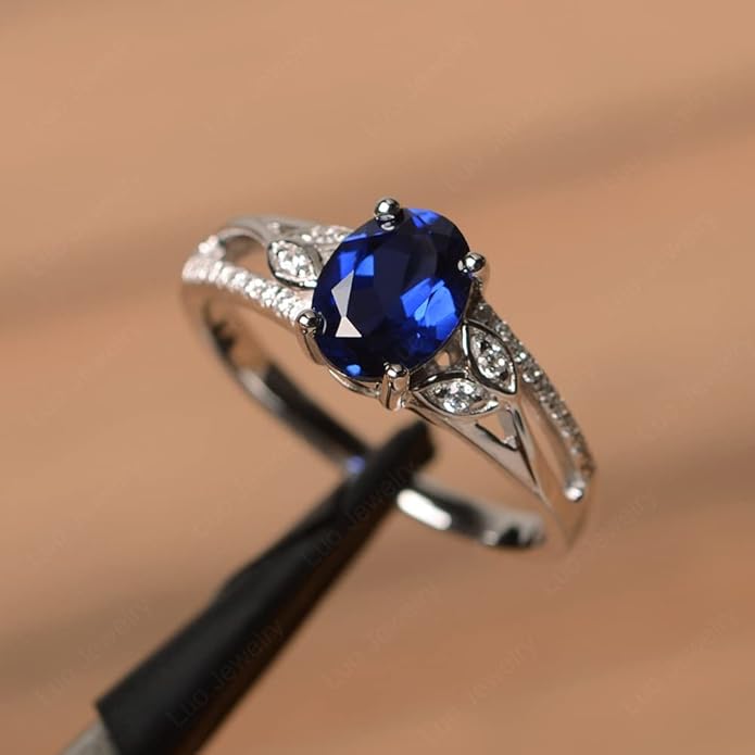925 Sterling Silver Oval Shaped 8X6 MM Gemstone Ring Leaf Engagement Ring for Women Jewelry