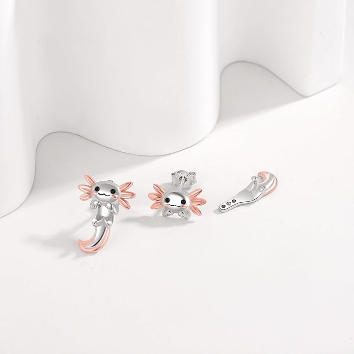 Animal Jacket Earrings for Womens 925 Sterling Silver Axolotl Pug Cat Goat Earrings Cute 3D Earrings Jacket Hypoallergenic