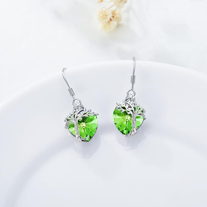 TOUPOP Tree of Life Earrings 925 Sterling Silver Family Tree Dangle Drop Earrings Crystal Jewelry Birthday Christmas Gifts for Women Her