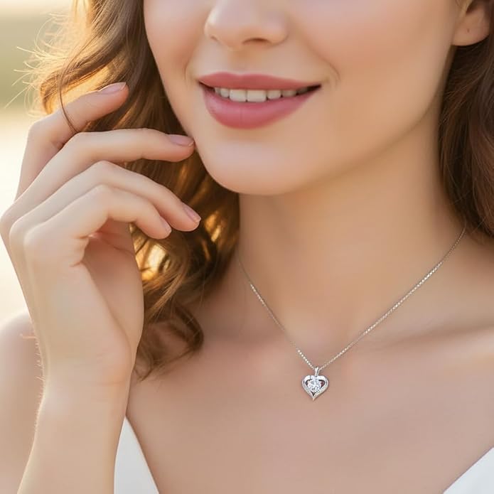 1-3 Carats Moissanite Necklace for Women, Heart Pendant Engraved 'I LOVE YOU', Birthday Gift for Girlfriend Daughter, Anniversary Present for Wife, Jewelry Gifts for Christmas Mothers Valentine's Day