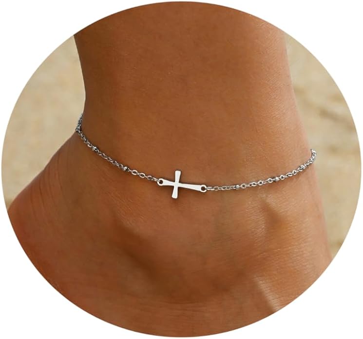 Dainty Ankle Bracelets for Women 18K Gold Plated Satellite Beaded Herringbone Chain Anklets Simple Lip Chain Anklet Minimalist Summer Beach Foot Jewelry Christmas