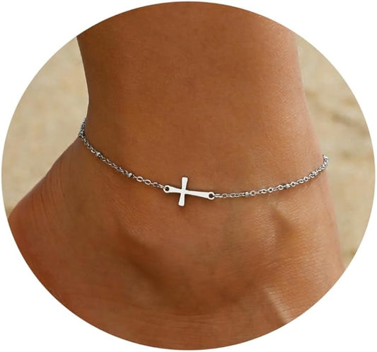 Dainty Ankle Bracelets for Women 18K Gold Plated Satellite Beaded Herringbone Chain Anklets Simple Lip Chain Anklet Minimalist Summer Beach Foot Jewelry Christmas