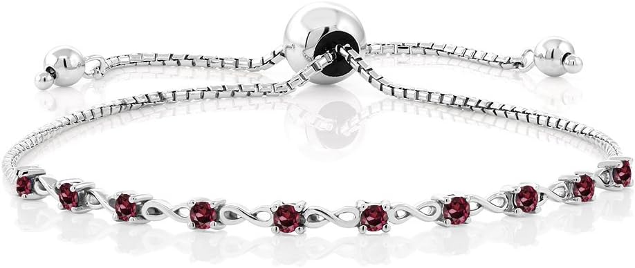 Gem Stone King Round Gemstone Birthstone Tennis Bracelet For Women | 925 Sterling Silver | 2.5MM Round | Fits Up To 9 Inch Wrist | Adjustable Bolo Bracelet For Women | Easy-On Easy-Off