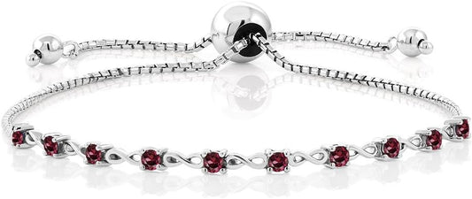 Gem Stone King Round Gemstone Birthstone Tennis Bracelet For Women | 925 Sterling Silver | 2.5MM Round | Fits Up To 9 Inch Wrist | Adjustable Bolo Bracelet For Women | Easy-On Easy-Off
