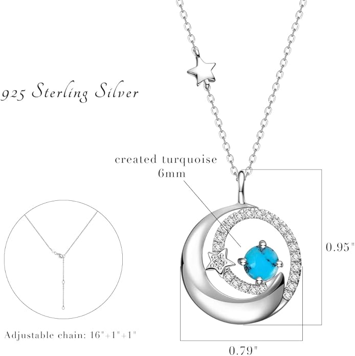 FANCIME Birthstone Necklaces 925 Sterling Silver Moon and Star Pendant Fine Jewelry Birthday Christmas Gifts for Mom Wife Her Daughter, Adjustable Chain 16+2"