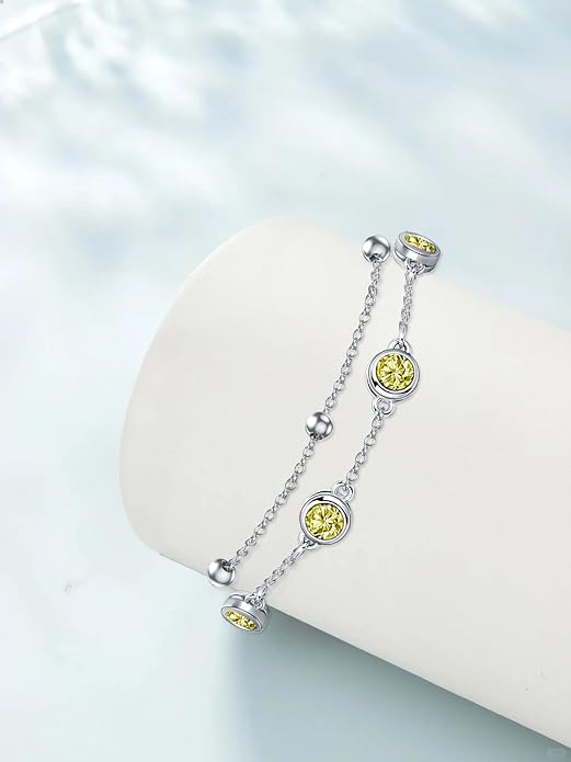 Dorunmo 925 Sterling Silver Birthstone Anklet Bracelets for Women Birthday Mother's Day Jewelry Gifts for Wife Girlfriend Mother Her