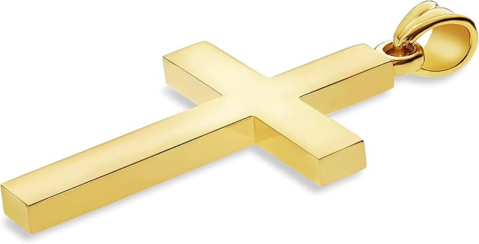 Men's 14K Solid Gold Plain Cross Pendant Necklace