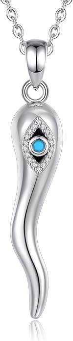 INFUSEU 925 Sterling Silver Italian Horn Evil Eye Necklace for Women Men Good Luck Protection Gifts