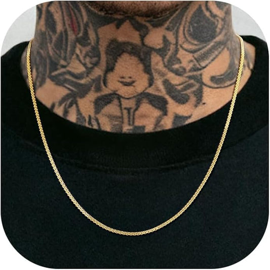 Richsteel Stainless Steel Mens Flat Link Chain Necklace, Black/Gold/Steel Chain for men, 2mm/4mm/6mm Width, No Tarnish & Hypoallergenic Hip Hop Jewelry, 18"-30" Length
